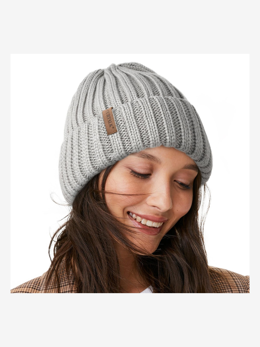 Winter Hats for Women Fleece Lined Beanie Knit Chunky Womens | Gray | Size OS